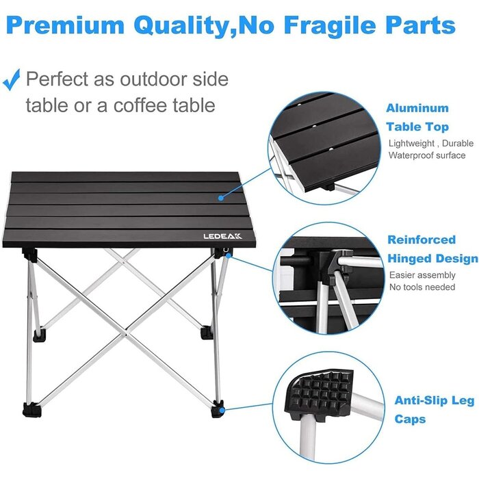 Table de camping compacte en aluminium noir, petite - Légère et pliable