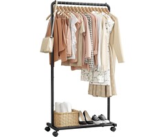 Portant à vêtements noir moyen, à roulettes, avec étagère - Robustesse et organisation pour votre dressing