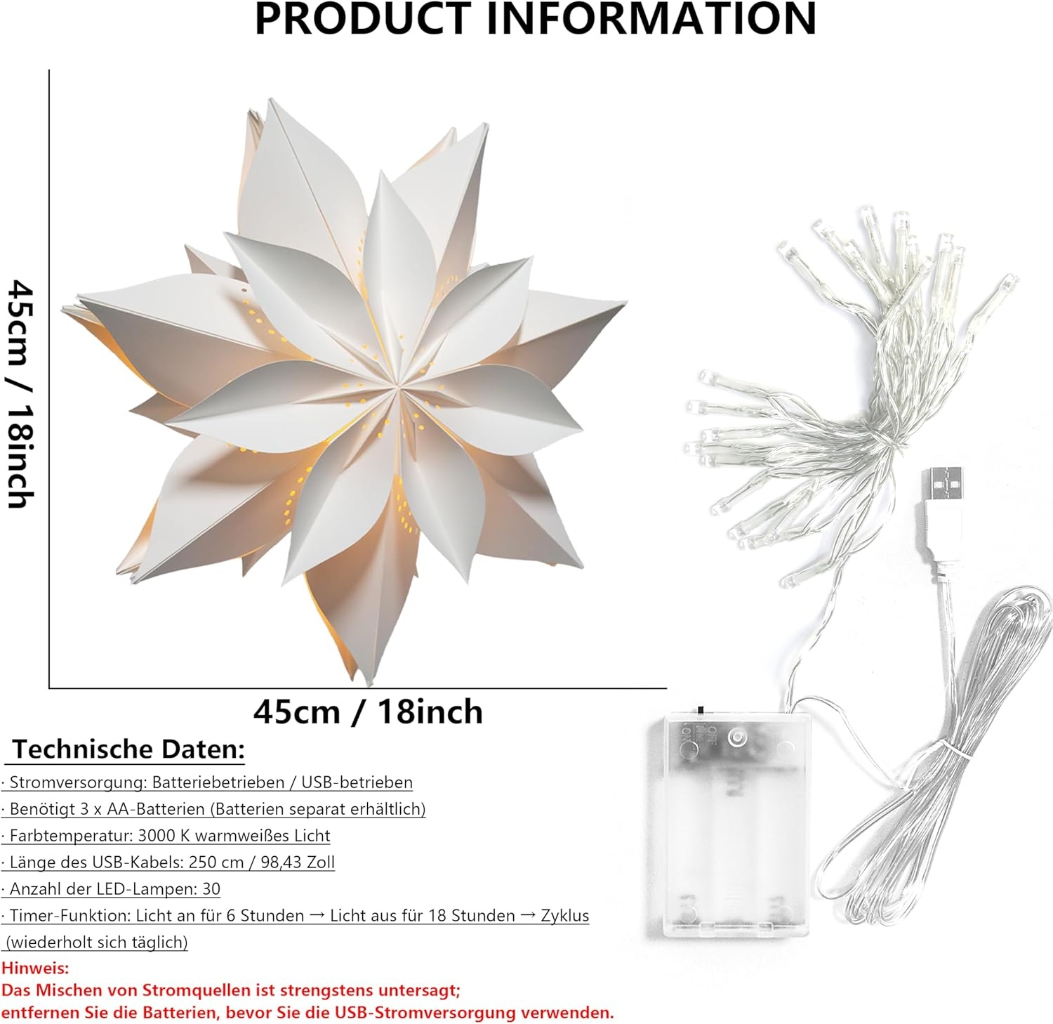 Étoile de Noël Lumineuse Blanche/Rouge 45cm - Économisez jusqu'à 30%
