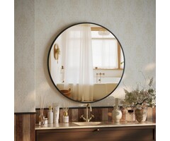 Miroir Rond Noir 46cm, Miroir de Sécurité avec Cadre en Aluminium