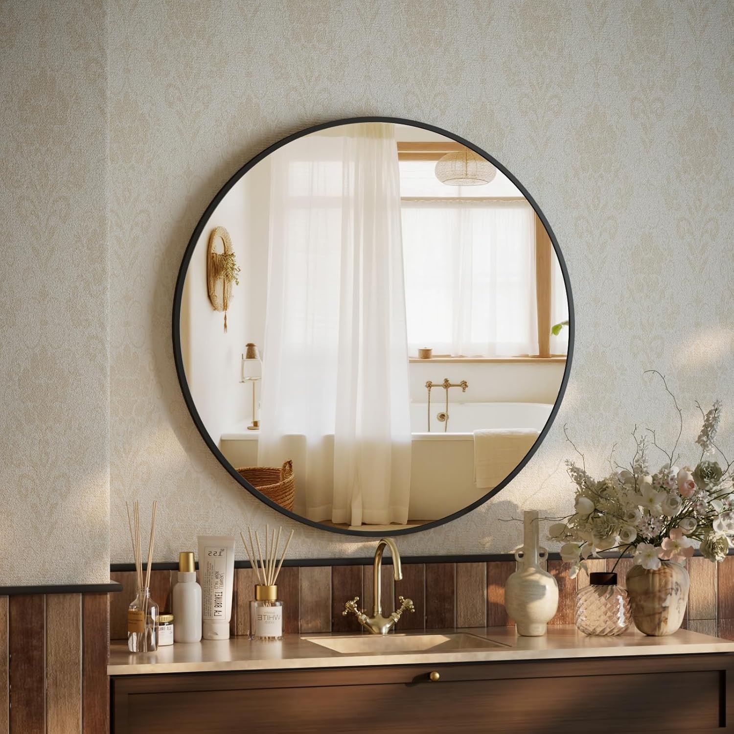 Miroir Rond Noir 46cm avec Cadre Aluminium - Jusqu'à 30% de Réduction !