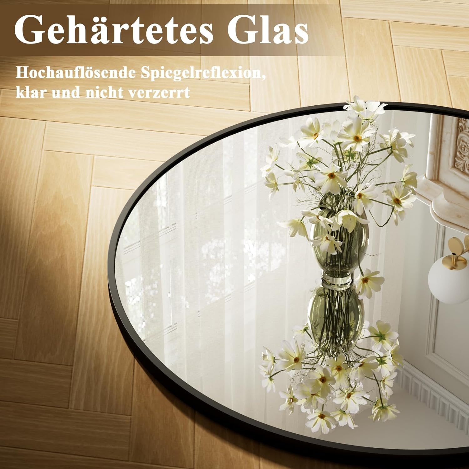 Miroir Rond Noir 46cm avec Cadre Aluminium - Jusqu'à 30% de Réduction !