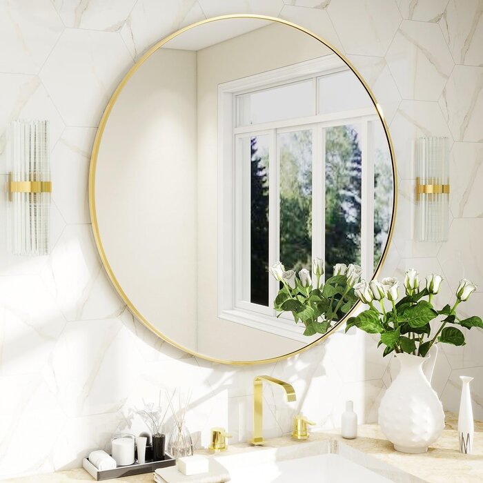 Miroir Rond Noir 46cm avec Cadre Aluminium - Jusqu'à 30% de Réduction !