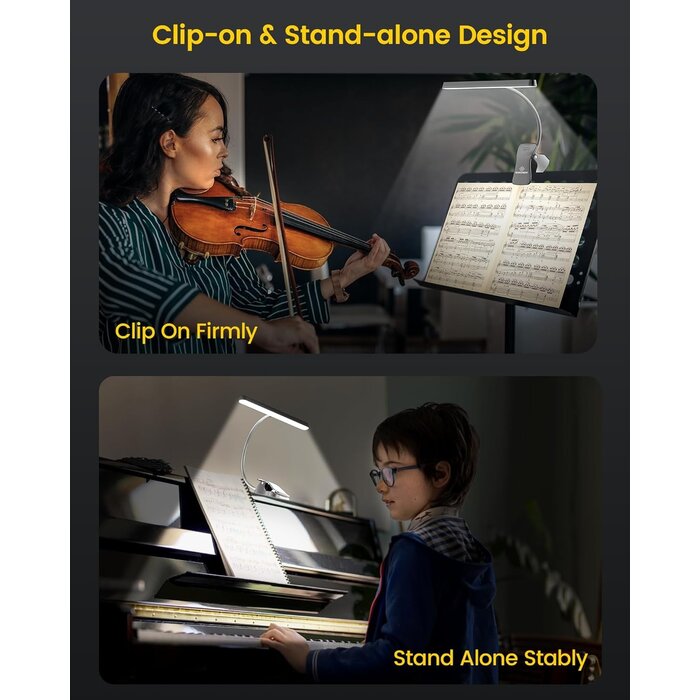 Lampe de pupitre 57 LED Noir, 3 Couleurs, 5 Niveaux de Luminosité, Rechargeable USB-C