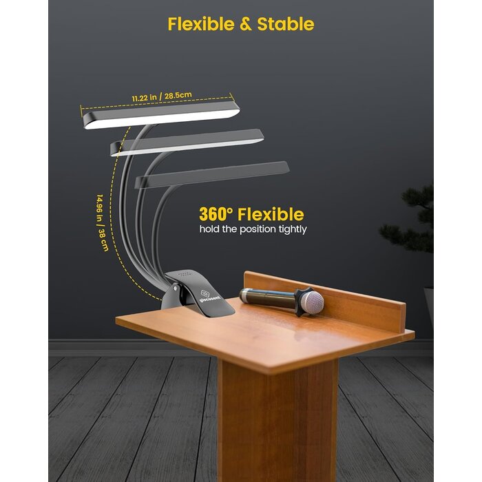 Lampe de pupitre 57 LED Noir, 3 Couleurs, 5 Niveaux de Luminosité, Rechargeable USB-C