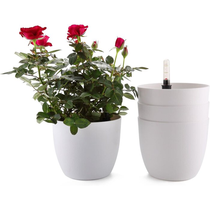 Lot 4 pots de fleurs auto-arrosants blancs 15cm - Jusqu'à -30% !