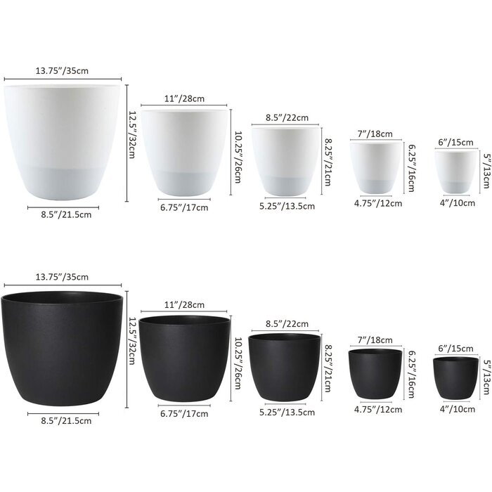 Lot de 4 pots de fleurs auto-arrosants blancs en plastique, 15 cm, pour intérieur/extérieur