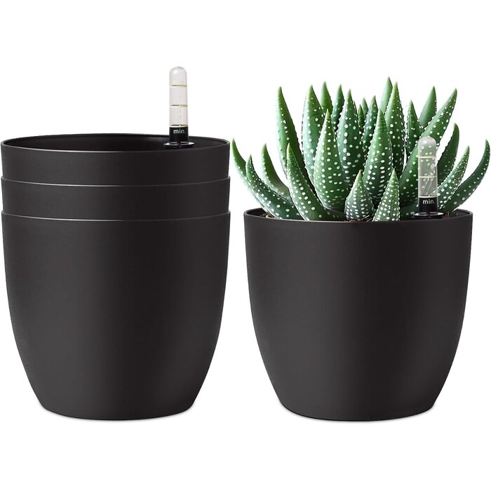 Lot de 4 pots de fleurs auto-arrosants blancs en plastique, 15 cm, pour intérieur/extérieur
