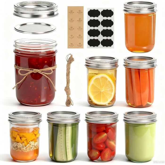 8 Pots en Verre avec Couvercle 240ml - Rangement pour Confiture, Petits Déjeuners & Décoration