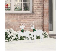 Lot de 2 Renne LED décoratif en tissu argenté - 45 x 19 x 65 cm