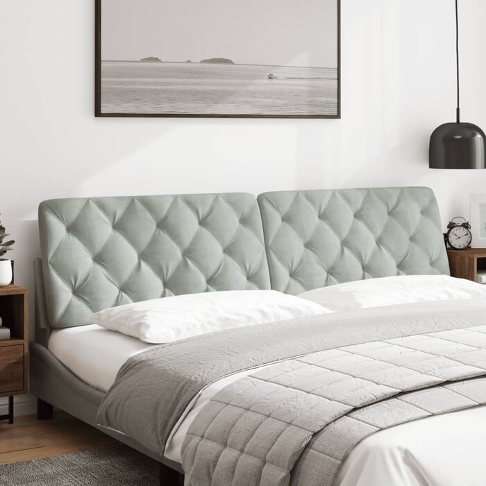 Tête de lit capitonnée velours 200cm gris clair - Jusqu'à -35%