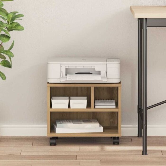 Meuble imprimante, couleur chêne artisanal, 41x32x33.5 cm, bois aggloméré