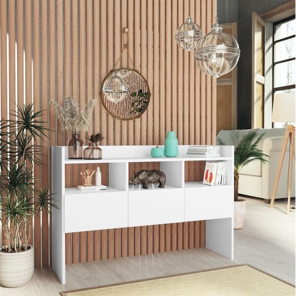 Bahut bas bois blanc 105 cm - Rangement 3 tiroirs & niches | Jusqu'à -35%