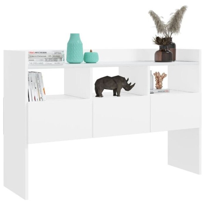 Bahut bas 105x30x70 cm Bois blanc Meuble de rangement avec 3 tiroirs et 3 niches