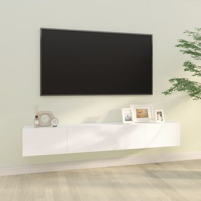 Meubles TV Muraux, Lot de 2, 100x30x30 cm, Bois Ingénierie, Blanc
