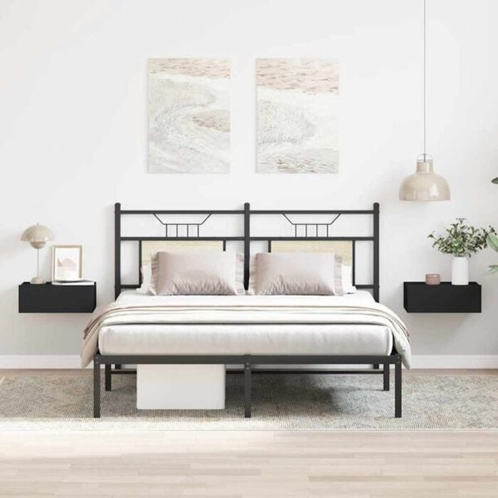 Table de chevet flottante - 40x30x15 cm - Bois composite noir - Lot de 2