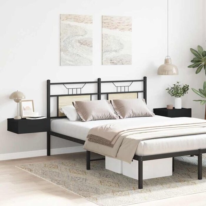 Table de chevet flottante - 40x30x15 cm - Bois composite noir - Lot de 2