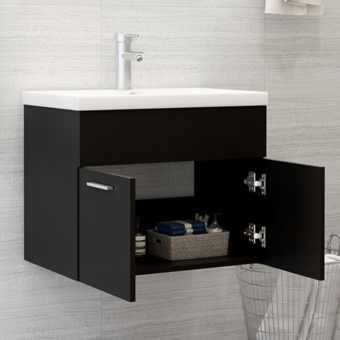 Meuble sous lavabo 60x38.5x46 cm Bois massif Noir