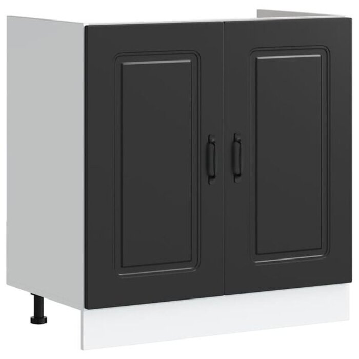 Meuble sous évier noir 80cm en bois d'ingénierie - Jusqu'à 30% de remise !