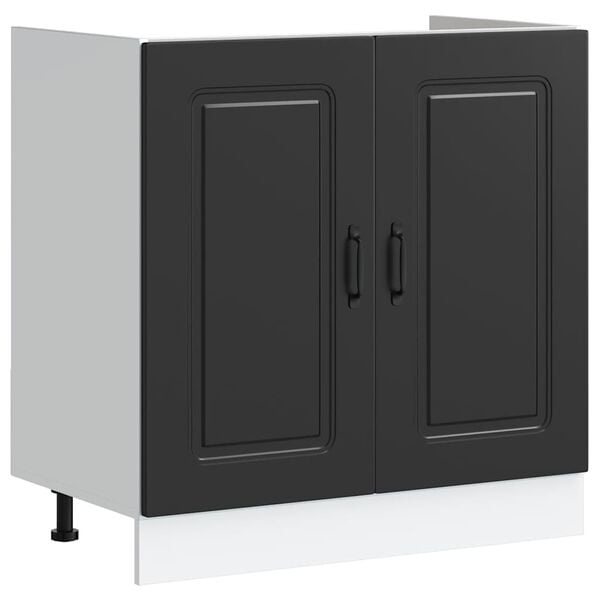 Meuble sous évier noir 80cm en bois d'ingénierie - Jusqu'à 30% de remise !
