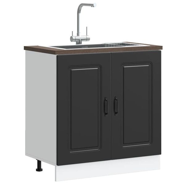 Meuble sous évier noir 80cm en bois d'ingénierie - Jusqu'à 30% de remise !