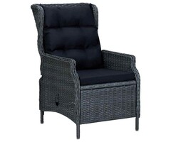 Fauteuil de jardin réglable en polyrotin gris foncé avec coussins