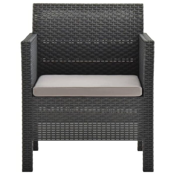 Fauteuil de jardin avec coussin en polypropylène imitation rotin anthracite - Polypropylène - Outdoor