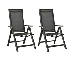 Ensemble de 2 chaises de jardin pliantes en aluminium et textilene noirs