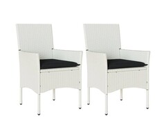Ensemble de 2 Fauteuils de Jardin en Polyrotin Blanc avec Coussins