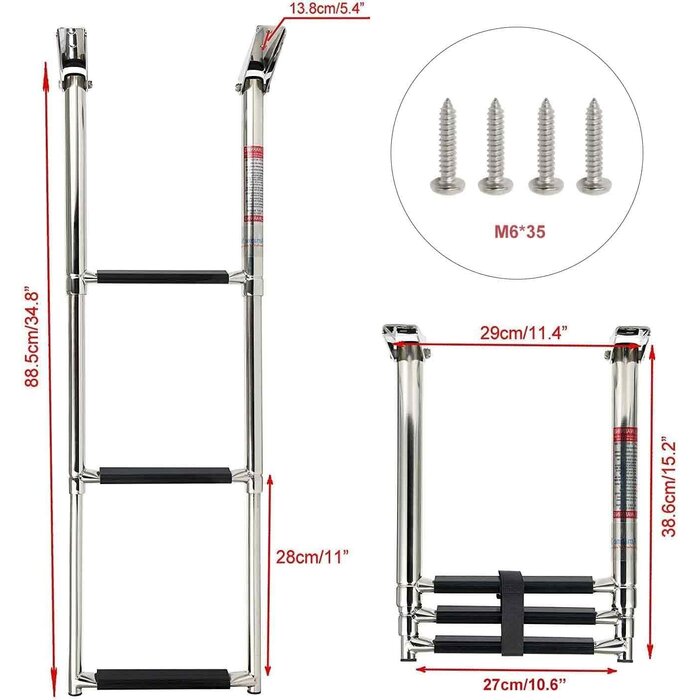 Échelle de bain télescopique en acier inoxydable, 3 marches, Argent, Taille unique
