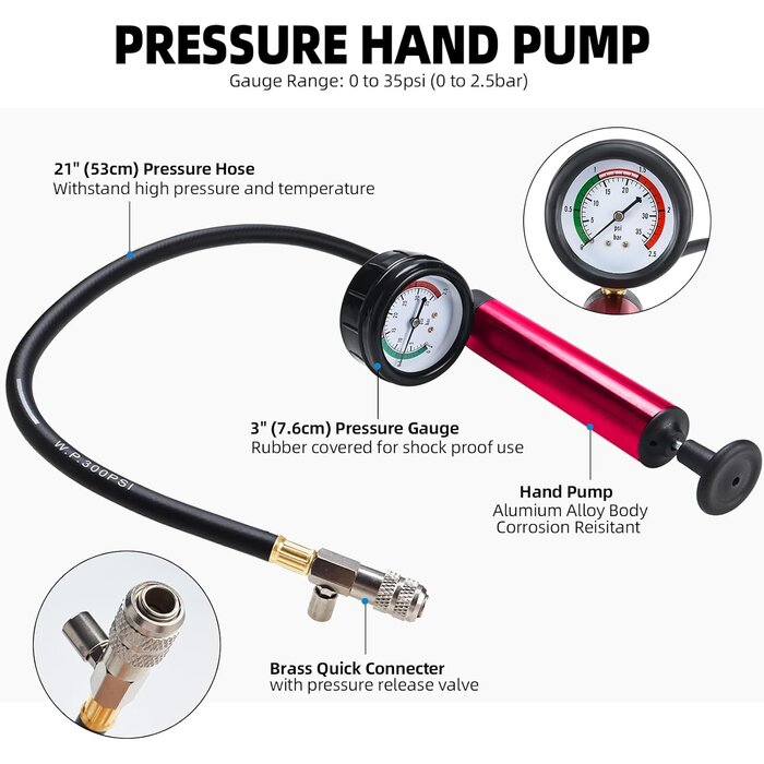 Jeu de testeur de pression de radiateur 14 pièces, détecteur de fuite universel pour système de refroidissement avec pompe et adaptateurs