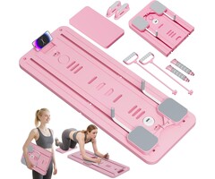 Planche Pilates Pliable Multifonction Rose - Rouleau Abdominal, Support Coude, Bande Résistance