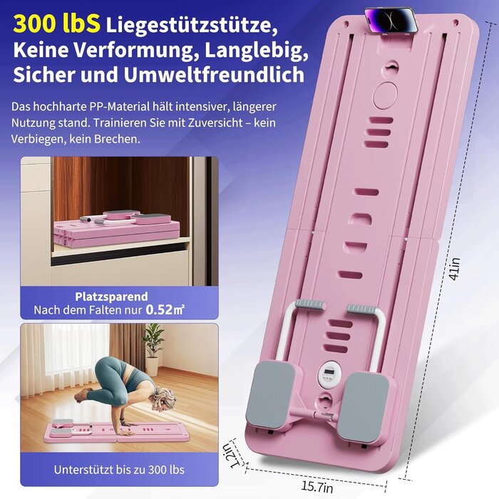 Planche Pilates Pliable Multifonction Rose - Rouleau Abdominal, Support Coude, Bande Résistance