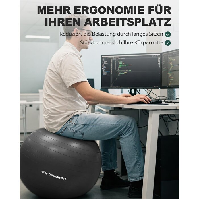 Ballon de Fitness Anti-Rupture Noir 68-75 cm - Équilibre, Yoga & Pilates