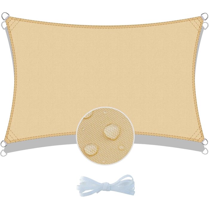 Toile d'ombrage rectangulaire 4x5m Polyester Imperméable Protection Vent & UV, Couleur Sable