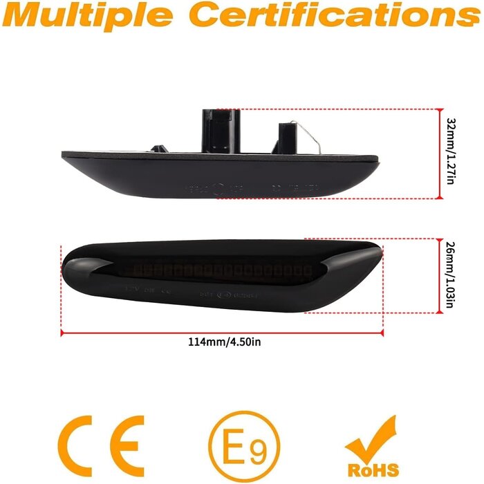 Clignotants Latéraux Dynamiques LED Ambre avec Boîtier Fumé, Sans Erreur ODB, Lot de 2, pour BMW E46, E36, E90, E60, E81, E82, E87, E88, E92, E93, E84, E83, E53