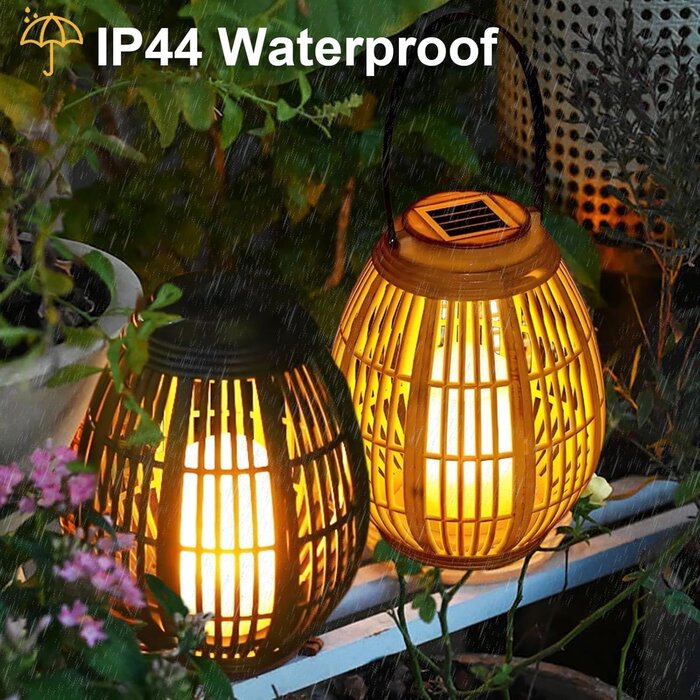 Lanterne Solaire d'Extérieur Effet Bougie Vacillante - Plastique Aspect Bois - Étanche IP44