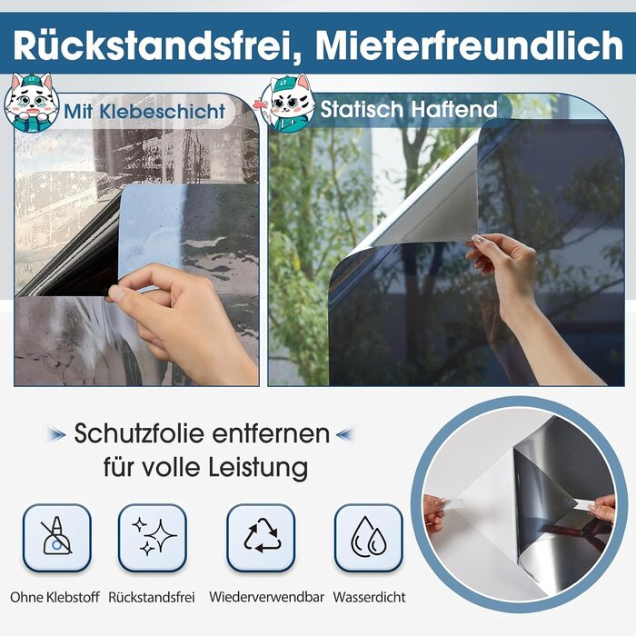 Film Miroir pour Fenêtre Thermoréflecteur Auto-adhésif Contrôle Solaire Protection UV 90x1000cm