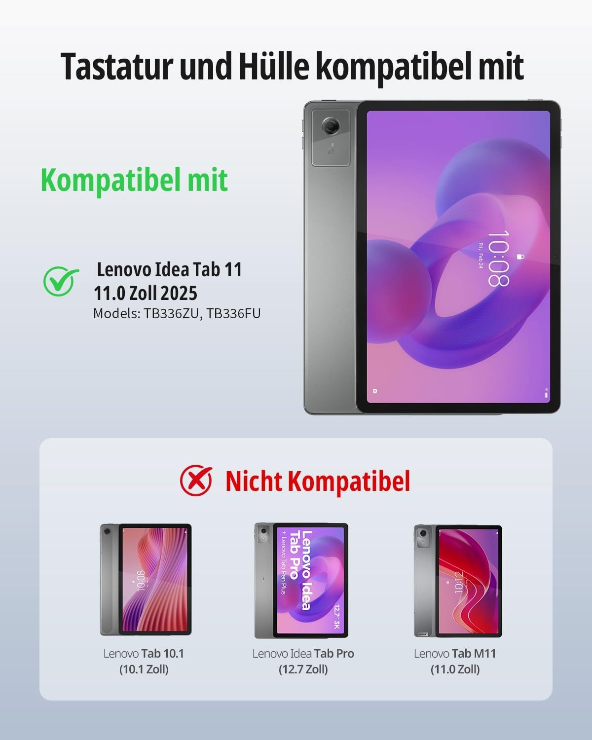 Étui Clavier détachable QWERTZ pour tablette 11", Rétroéclairé, jusqu'à -30% !