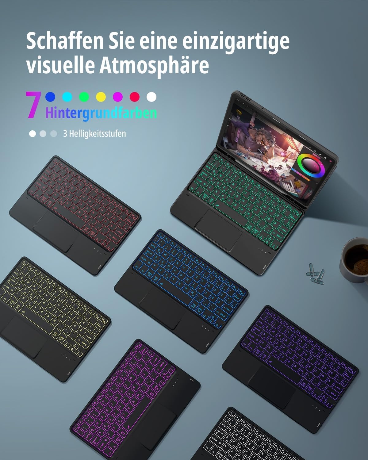 Étui Clavier détachable QWERTZ pour tablette 11", Rétroéclairé, jusqu'à -30% !