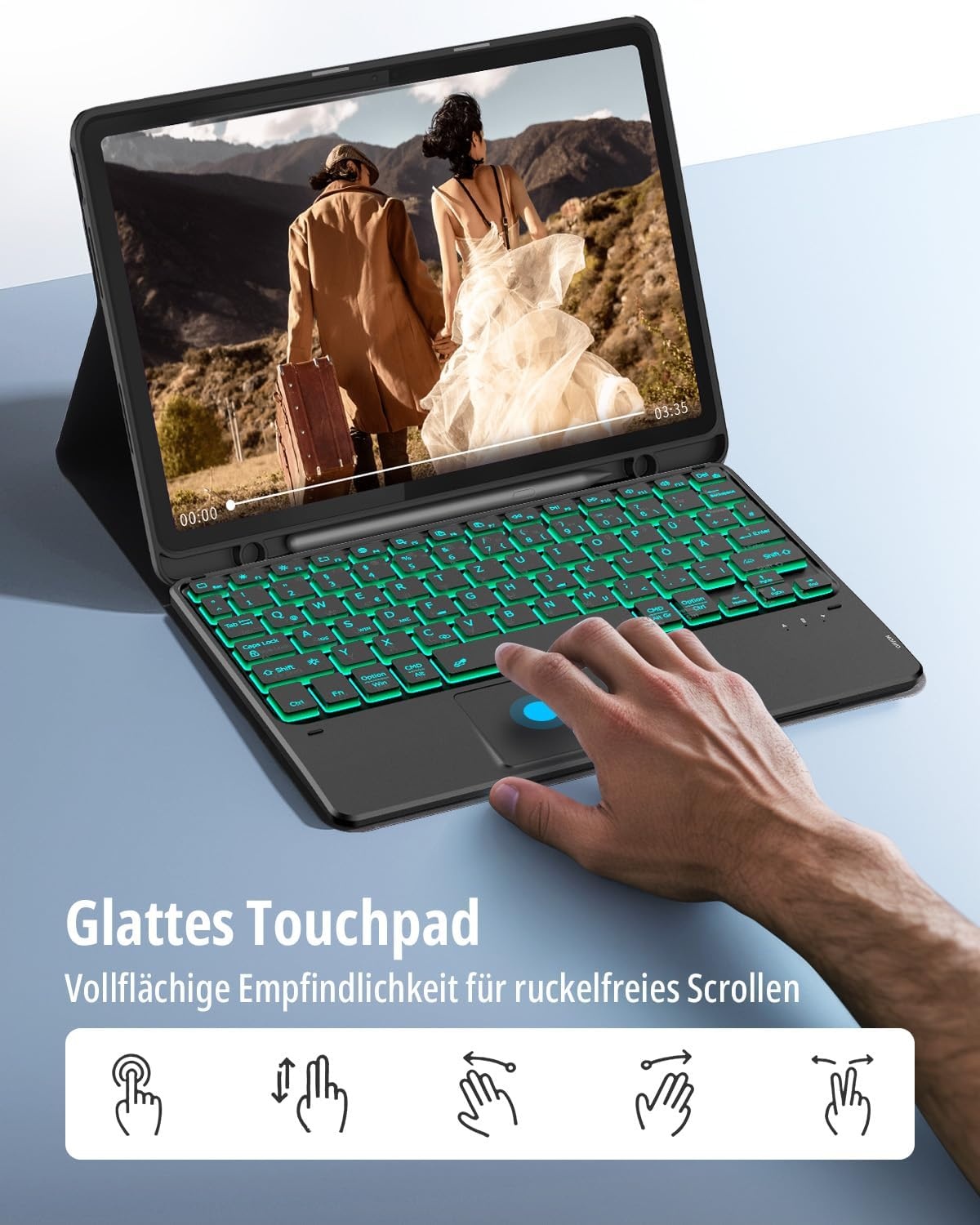 Étui Clavier détachable QWERTZ pour tablette 11", Rétroéclairé, jusqu'à -30% !