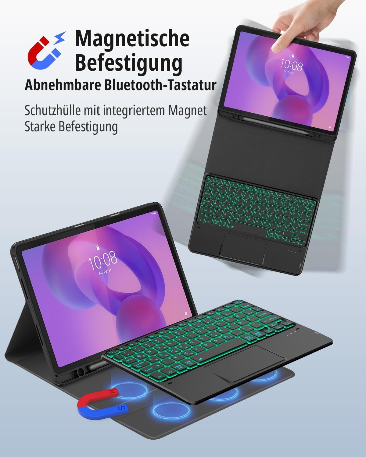 Étui Clavier détachable QWERTZ pour tablette 11", Rétroéclairé, jusqu'à -30% !