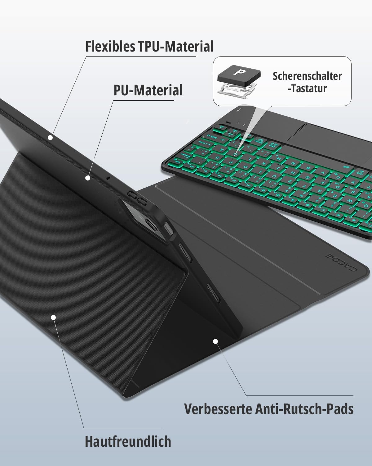 Étui Clavier détachable QWERTZ pour tablette 11", Rétroéclairé, jusqu'à -30% !