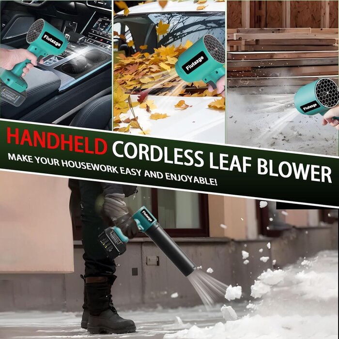 Souffleur de feuilles sans fil, haute puissance 1050W, 130 000 tr/min, ventilateur turbo, idéal jardin & voiture, bleu