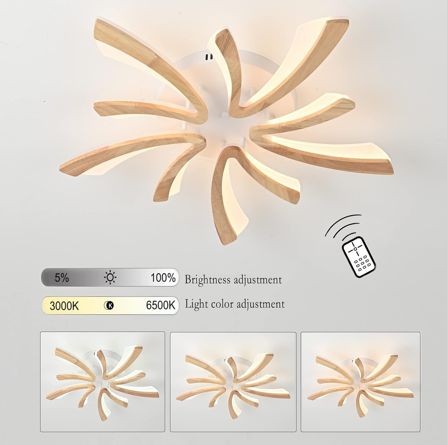 Plafonnier LED Dimmable Bois Fleur - Design & Chaleur, jusqu'à 30% de remise