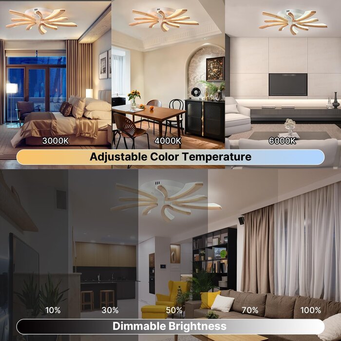Plafonnier LED Dimmable Bois Fleur - Design & Chaleur, jusqu'à 30% de remise