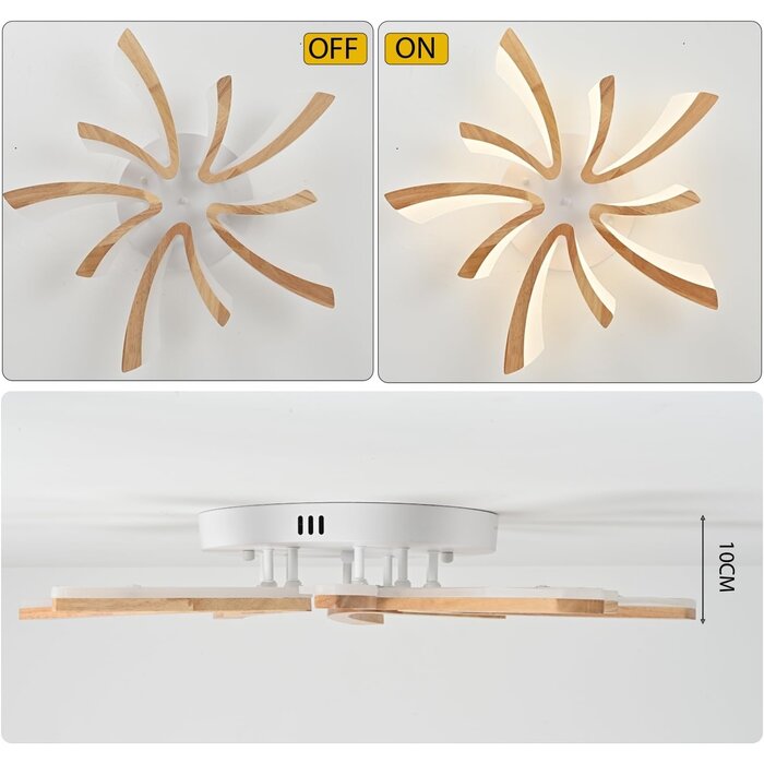 Plafonnier LED Bois Dimmable, Forme Fleur, Salon/Chambre, 3850lm, 3000-6000K, 70x70cm