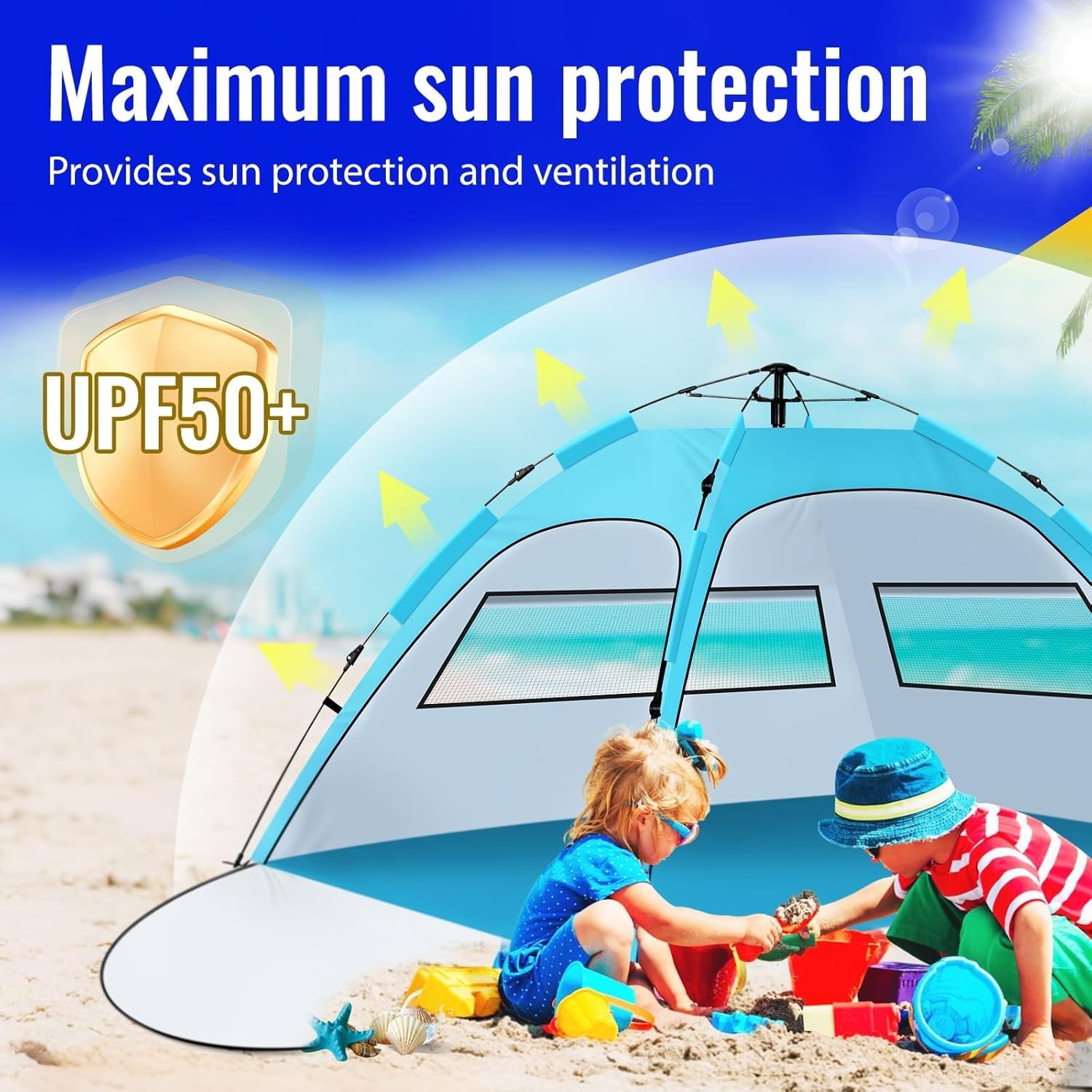 Tente de plage automatique UV50+ (2-4 pers.) - Jusqu'à 30% de réduction