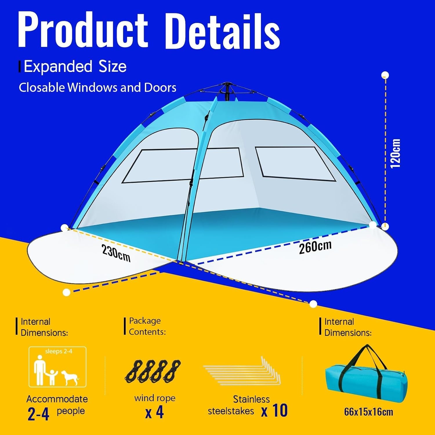 Tente de plage automatique UV50+ (2-4 pers.) - Jusqu'à 30% de réduction