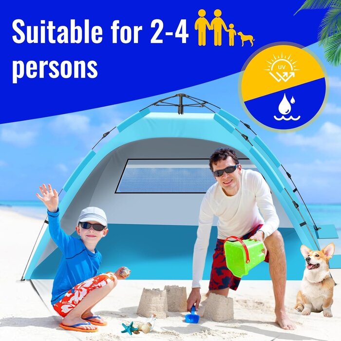 Tente de plage automatique UV50+ (2-4 pers.) - Jusqu'à 30% de réduction